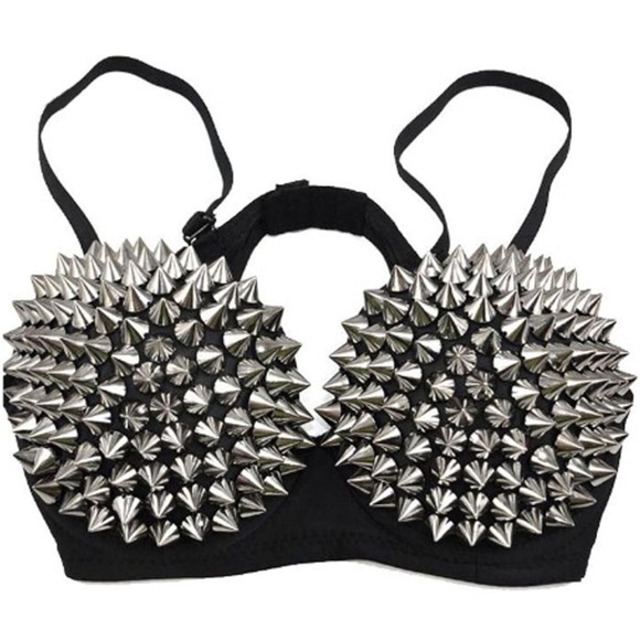 Spiked Studded Spikey Spike Bra Punk Grunge Emo Alternative Rave Festival - Picture 3 of 9